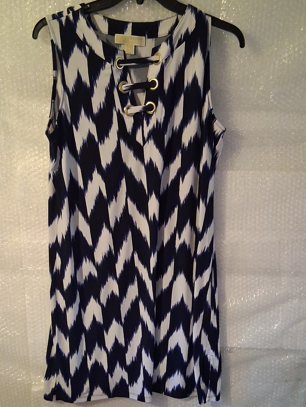 Michael Kors Blue and White Printed Short Sleeve Mini Dress Size 8